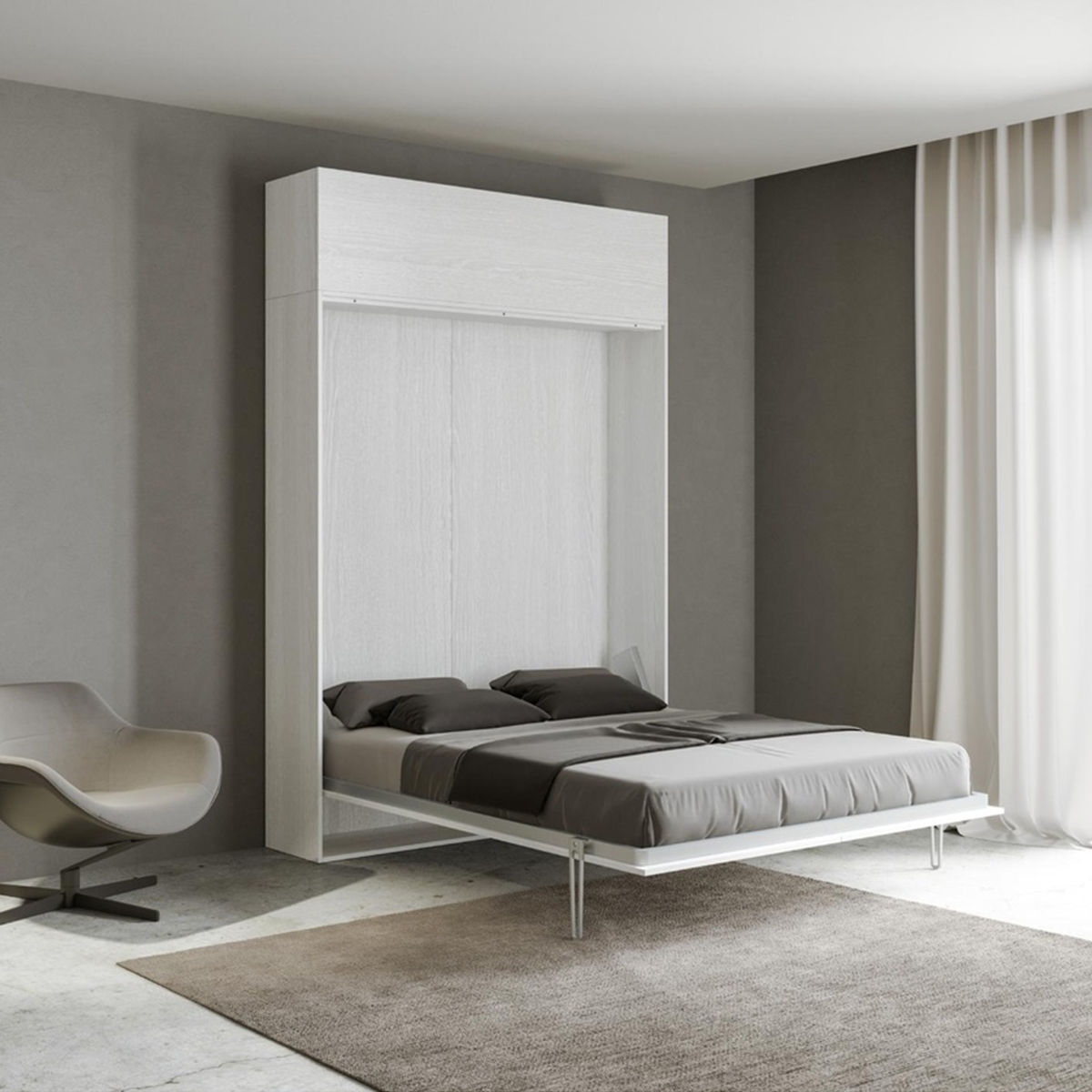 Kentaro 140x190 Foldaway French Double Bed with Top Wall Unit Itamoby — 2