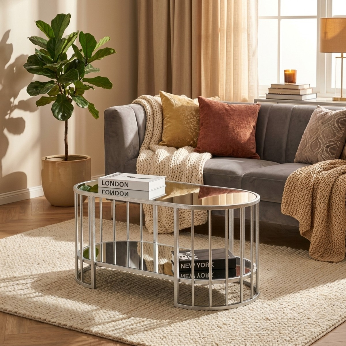 Smirne Oval Iron Coffee Table with Double Shelf — 2