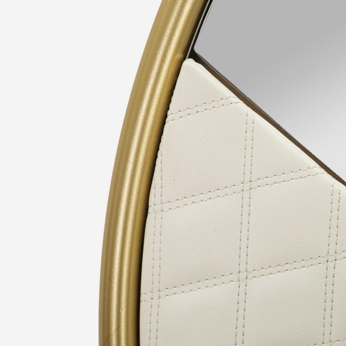 Sharon Round Wall Mirror with Metal Frame and Quilted Accents — 4