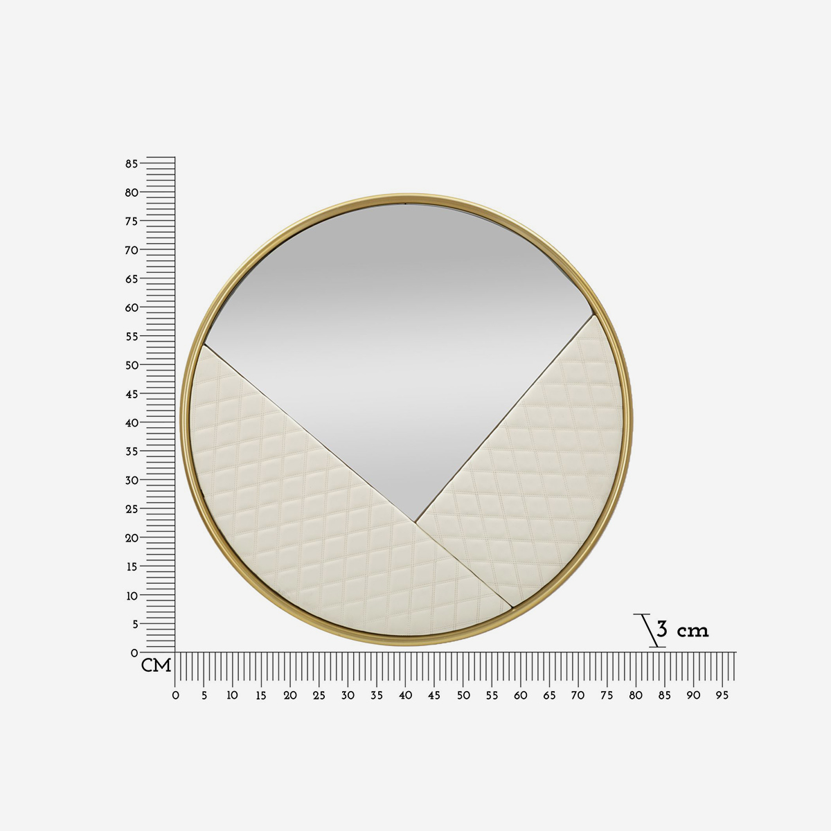 Sharon Round Wall Mirror with Metal Frame and Quilted Accents — 6