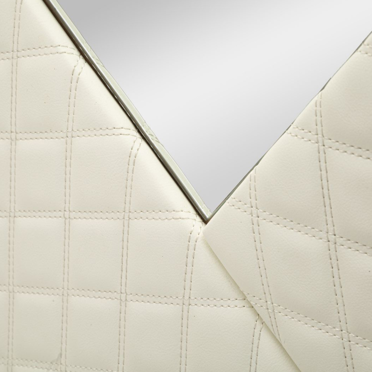 Sharon Round Wall Mirror with Metal Frame and Quilted Accents — 3