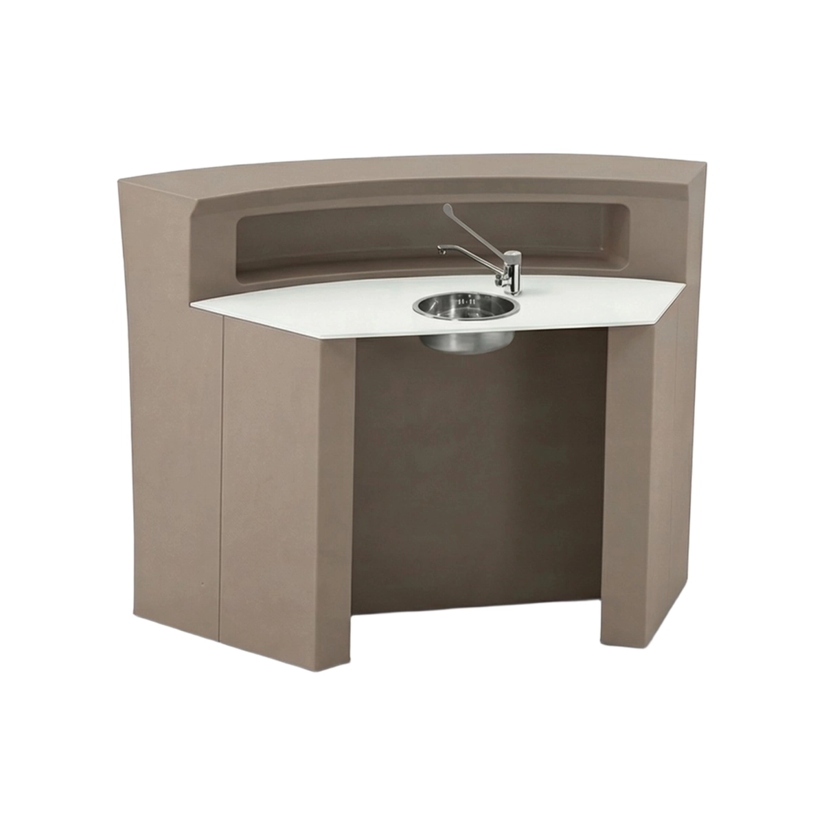 Hangar60 Curved Professional White Bar Counter with Sink Kit — 1