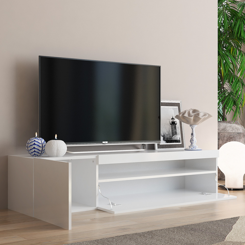 Modern TV cabinet with door and flap drawer 150cm Daiquiri White M — 3