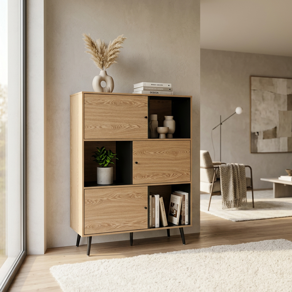 Elwood Modern Sideboard Cabinet with 3 Doors and Shelves — 4