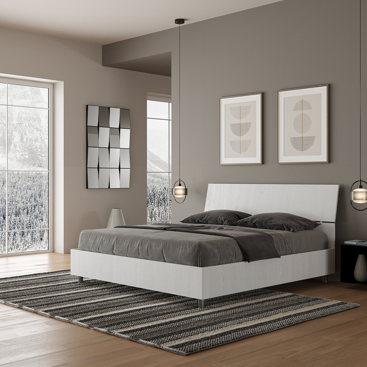 Demas modern double bed 160x190 white with slatted base and headboard — 2