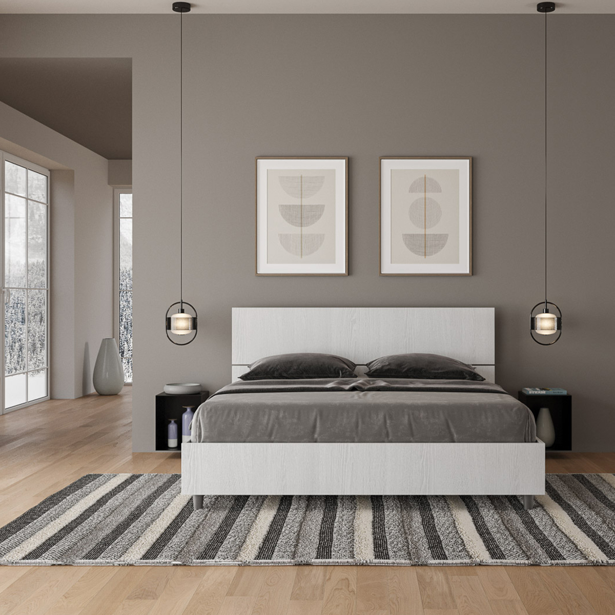 Demas modern double bed 160x190 white with slatted base and headboard — 3