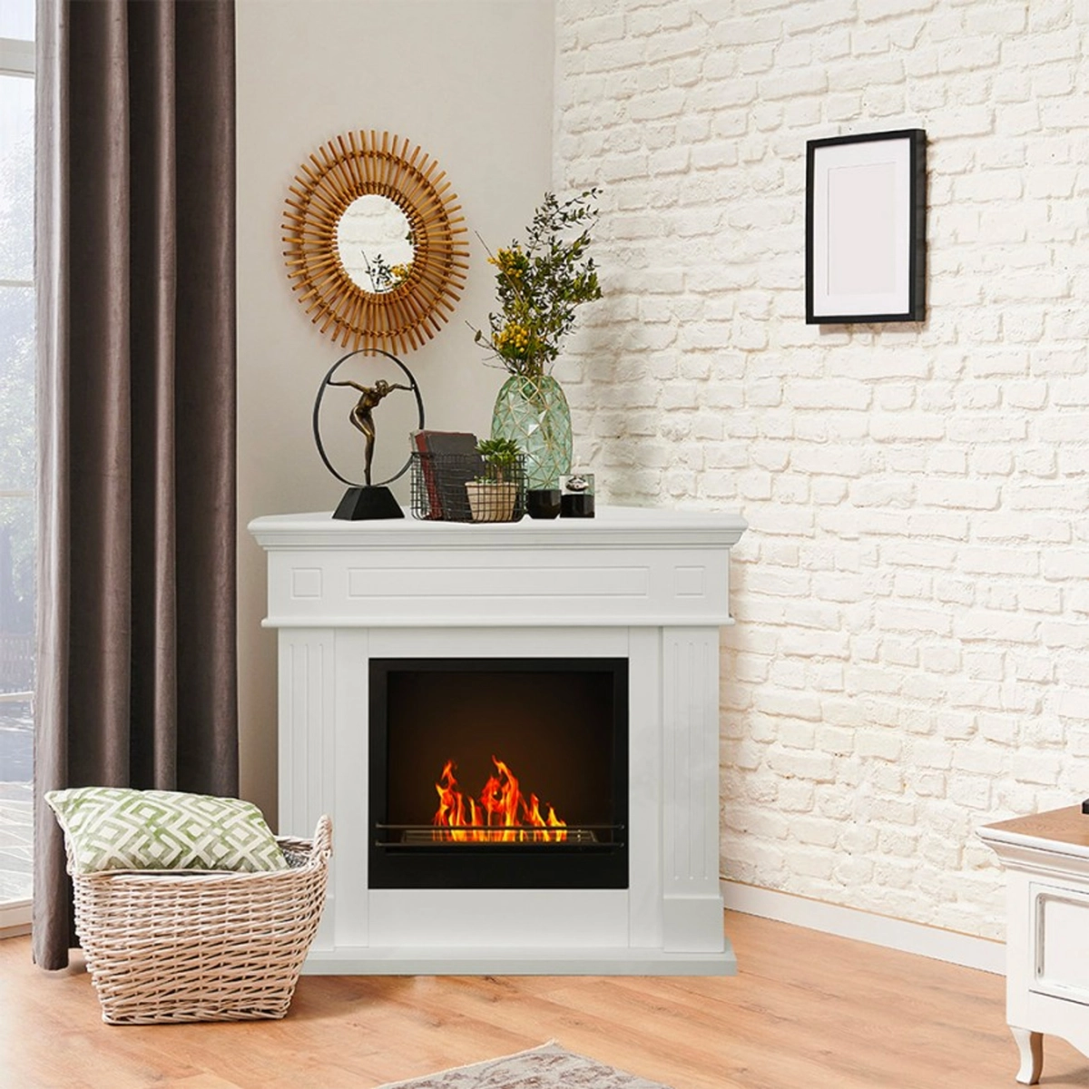 Freestanding Corner Bioethanol Fireplace with Decorative Mantel — 2