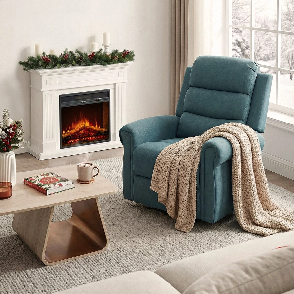 Freestanding Electric Fireplace with White Wood Mantel 1800W — 2