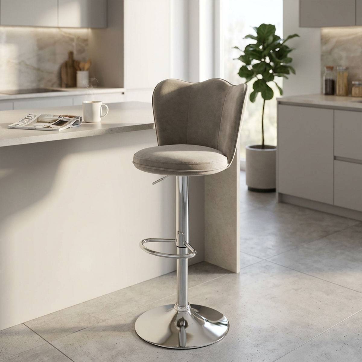 Cosma Eric Velvet and Metal High Kitchen Bar Stool — 3
