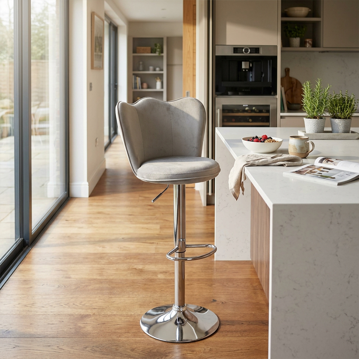 Cosma Eric Velvet and Metal High Kitchen Bar Stool — 2