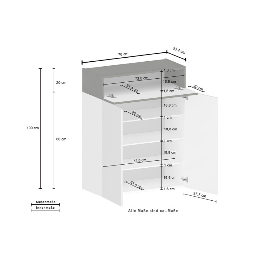 Modern Shoe Cabinet 2 Doors 4 Shelves 76x34x100cm Ayenne Web Furniture — 9