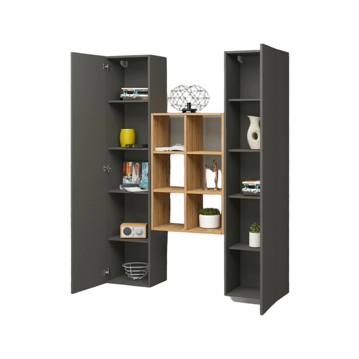 Gemy RT Modern Floating Wall Unit with Bookcase and 2 Cabinets — 6