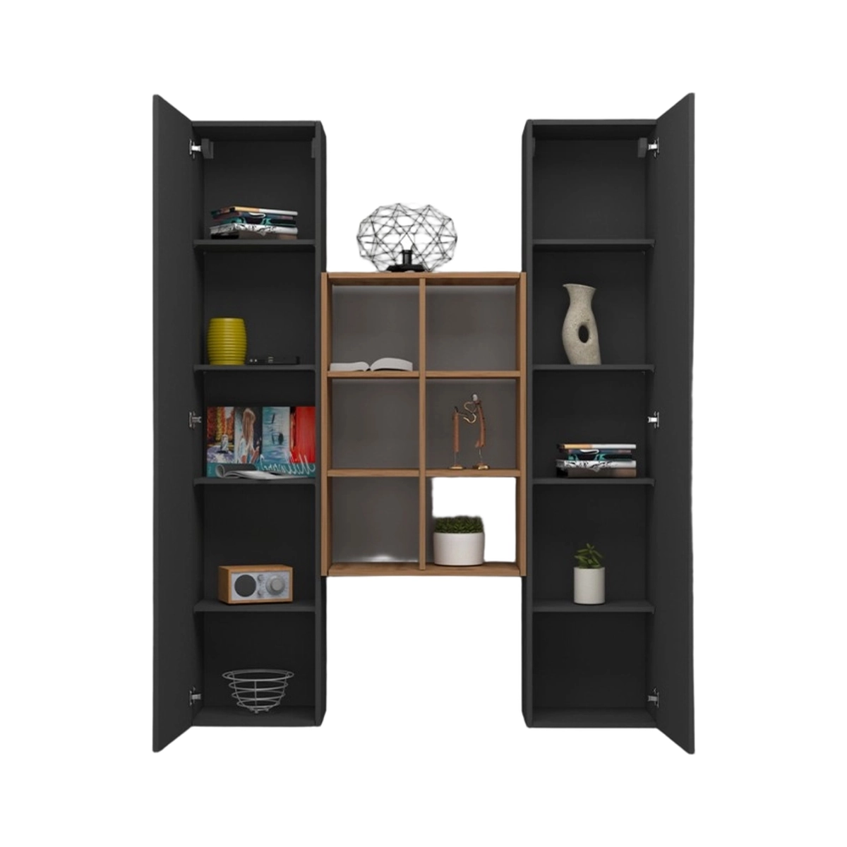 Gemy RT Modern Floating Wall Unit with Bookcase and 2 Cabinets — 7