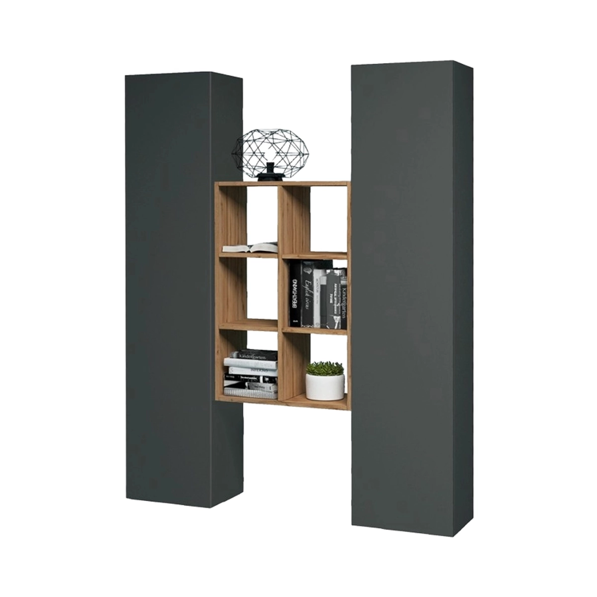 Gemy RT Modern Floating Wall Unit with Bookcase and 2 Cabinets — 1