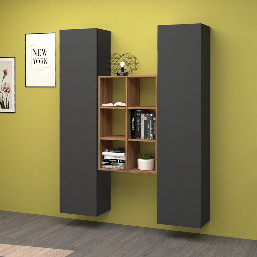 Gemy RT Modern Floating Wall Unit with Bookcase and 2 Cabinets — 2