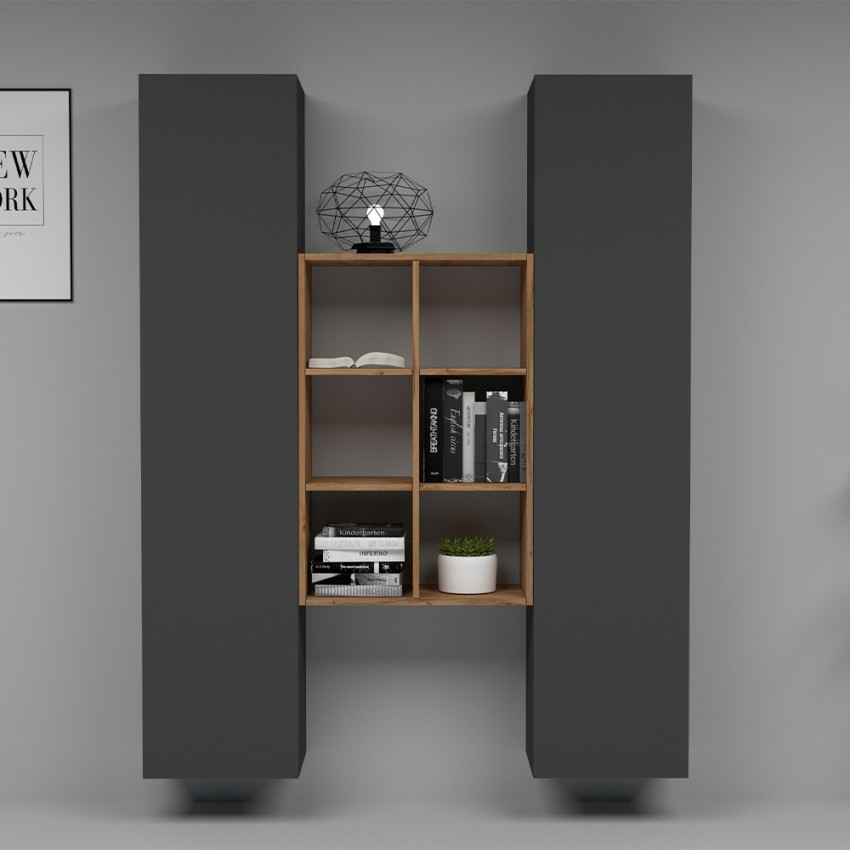 Gemy RT Modern Floating Wall Unit with Bookcase and 2 Cabinets — 3