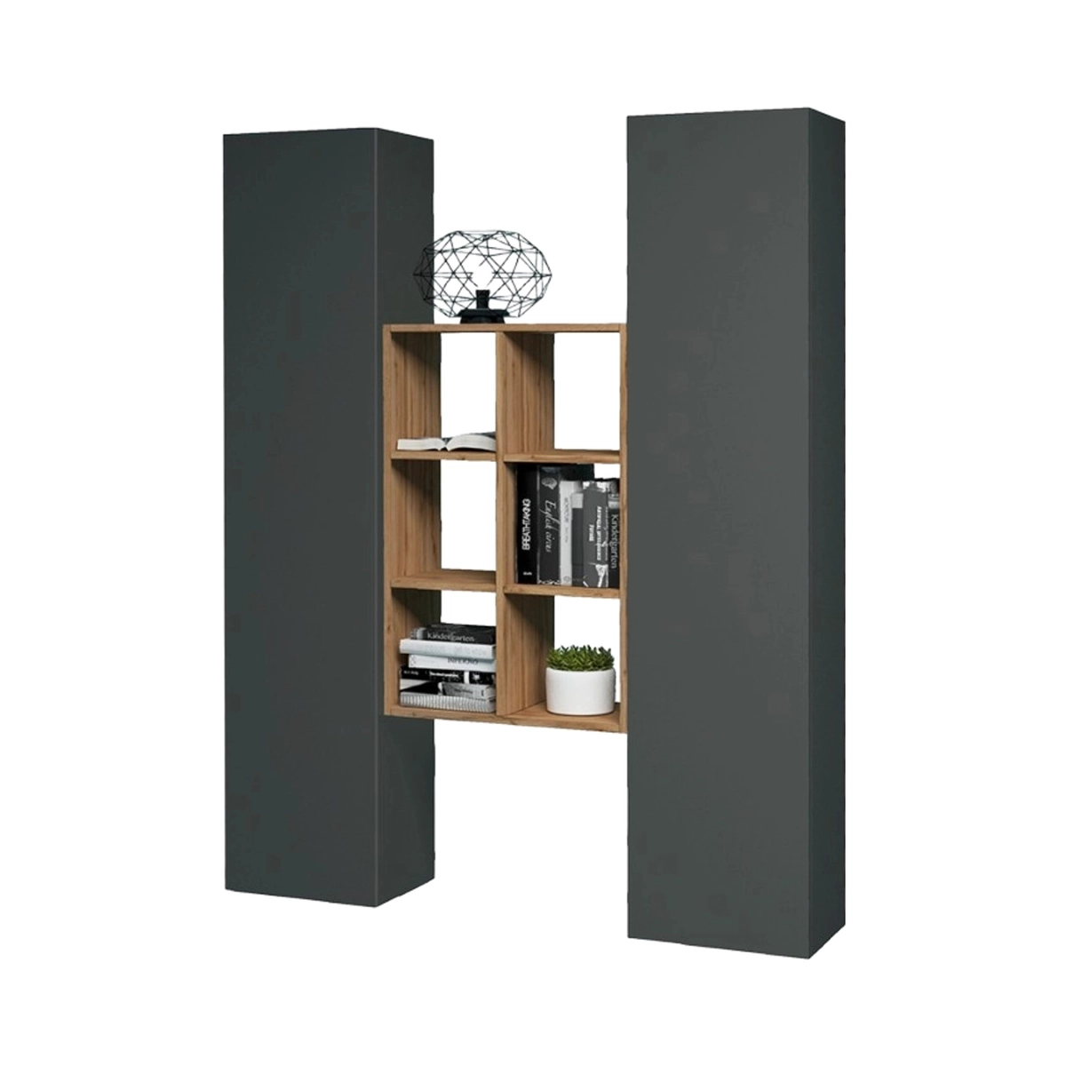 Gemy RT Modern Floating Wall Unit with Bookcase and 2 Cabinets — 8