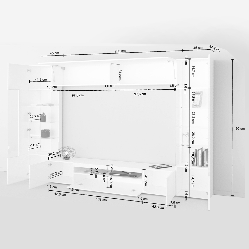 Modern Living Room Wall Unit with TV Stand and 2 Display Cabinets Egypt TW — 5