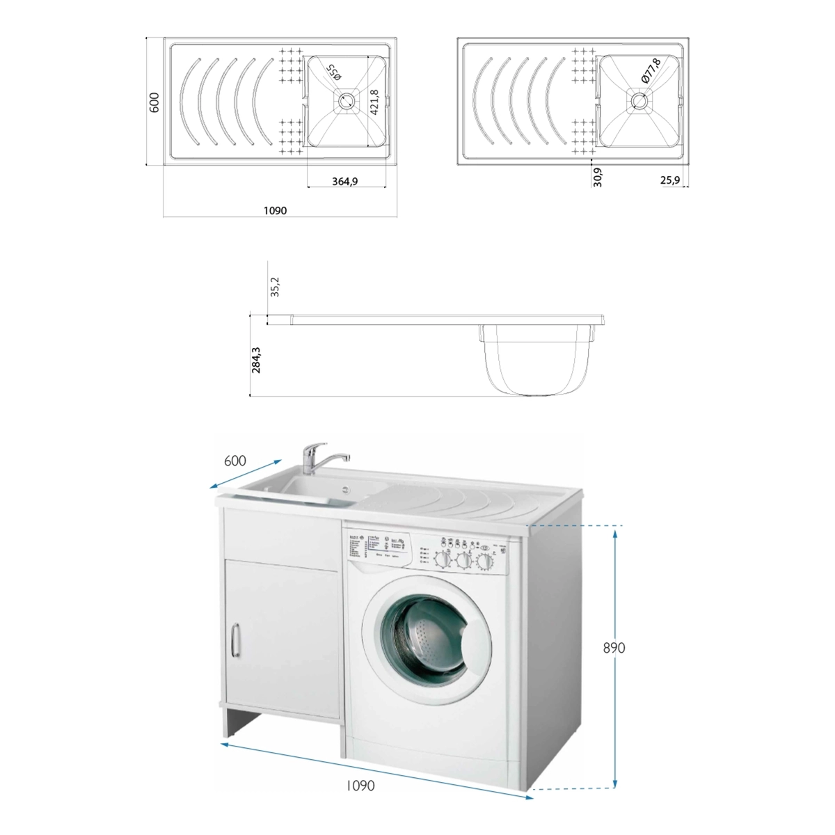 Reversible Laundry Cabinet with Sink and Washer Enclosure — 3