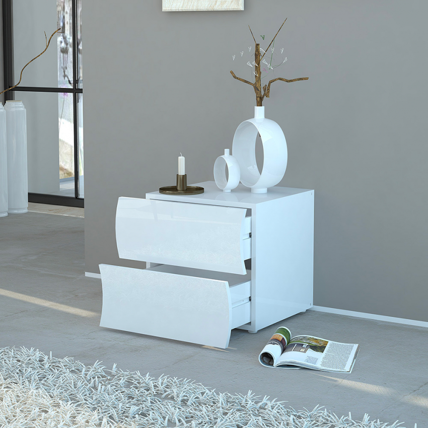Onda Smart White Gloss 2-Drawer Bedroom Nightstand — 3