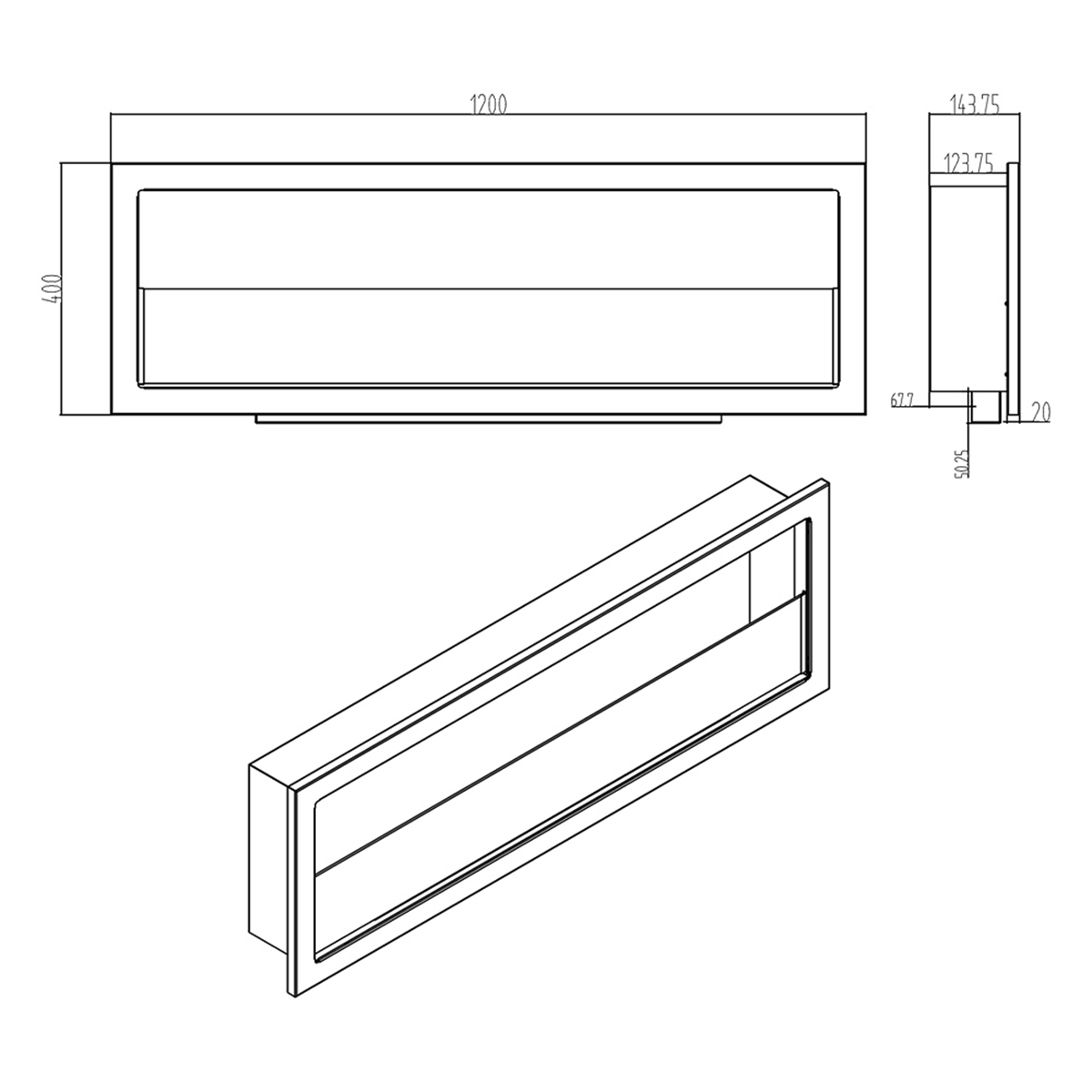 Built-in Wall Bioethanol Fireplace 120x40 Furore 120 Divina Fire — 9