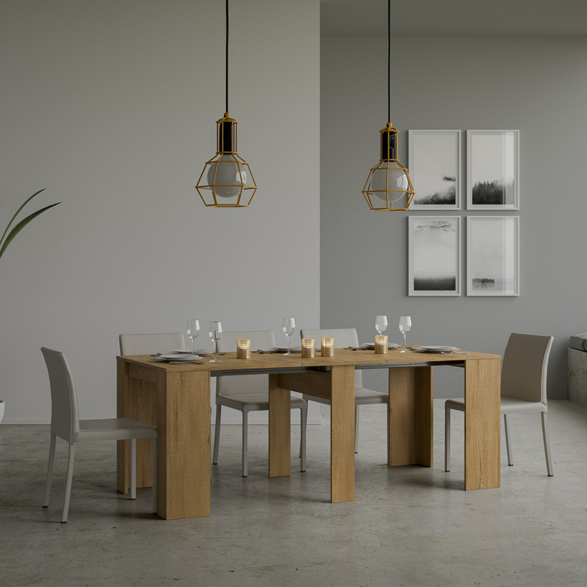 Extendable Console Table Basic Small Natural Wood Effect 90x48-204 cm — 2