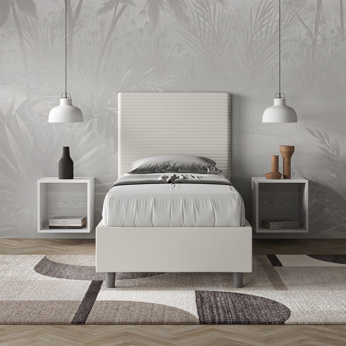 Modern single storage bed 100x200 faux leather Focus S2 — 4