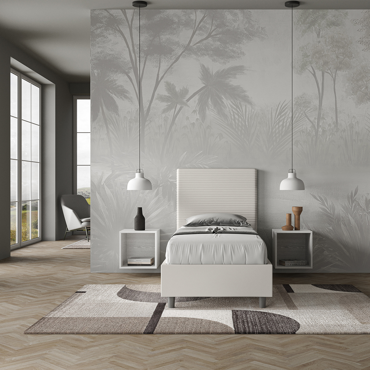 Modern single storage bed 100x200 faux leather Focus S2 — 3