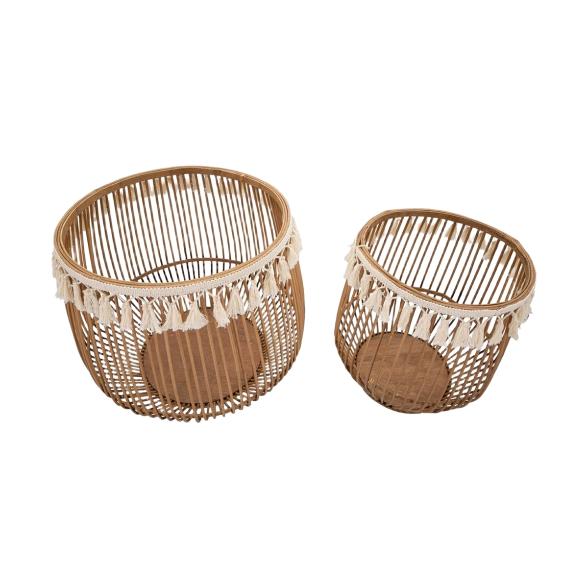 Fuji set of 2 round storage baskets in rattan and fabric — 5