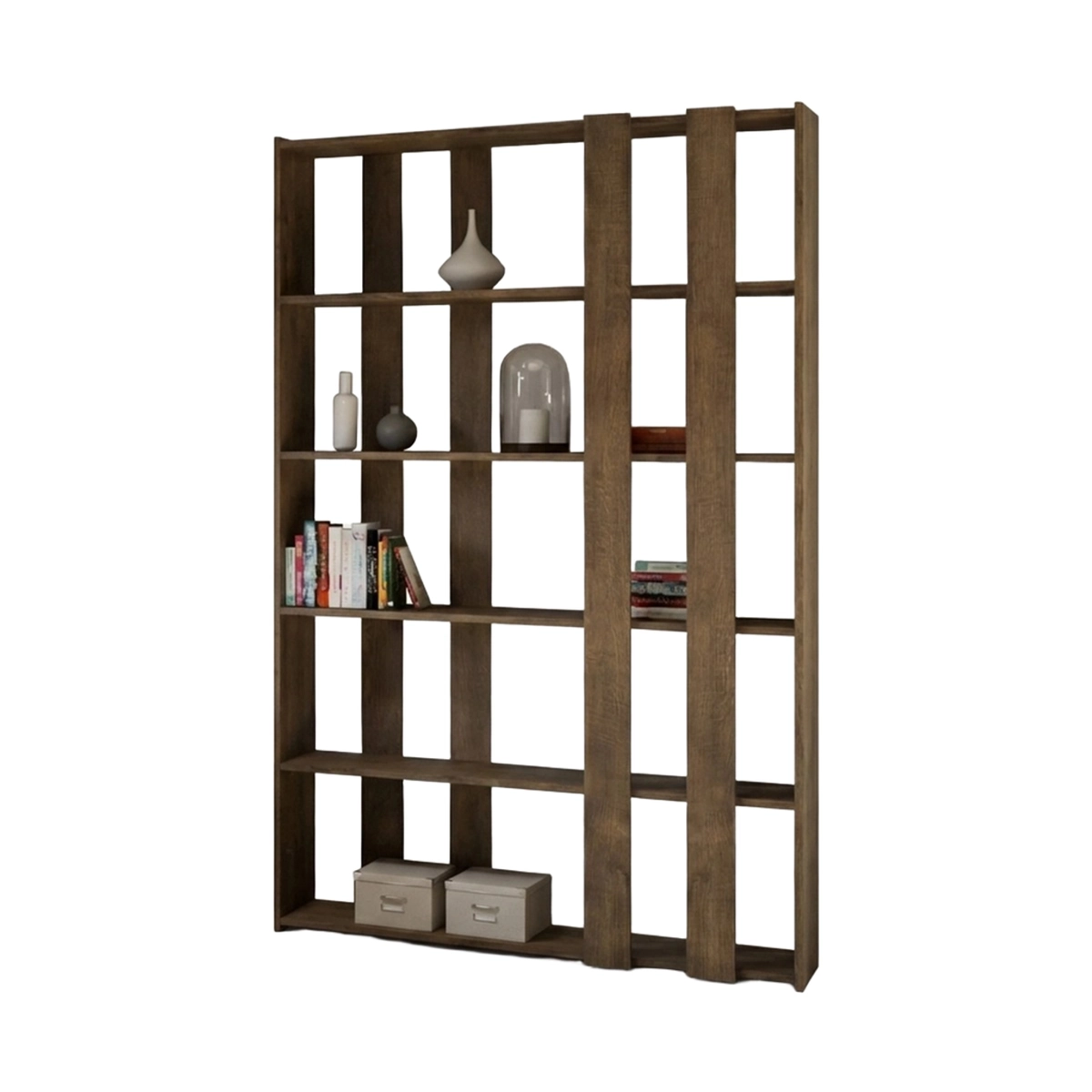 Modern Wall Bookcase 120x204 cm in Wood Kato A Small Wood — 3
