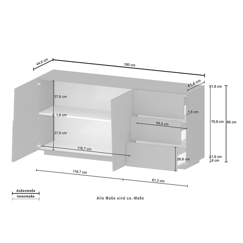 Modern Sideboard 2 Doors 3 Drawers Living Room Bedroom Glencoe Web Furniture — 8