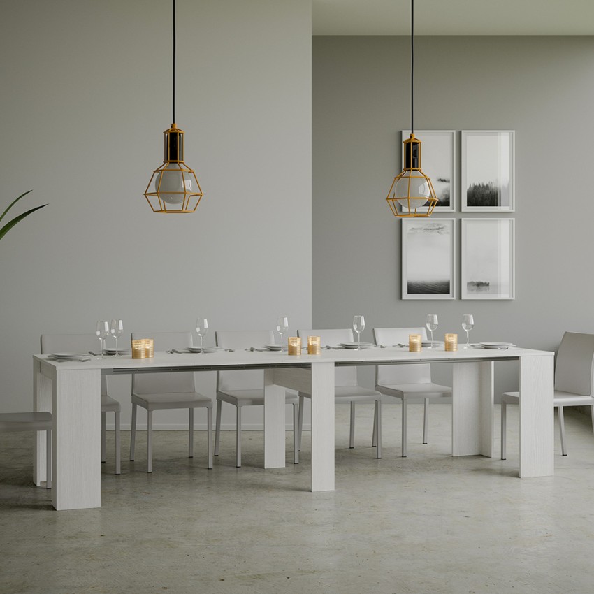 Extendable console dining table 90x48-308cm white wood Basic — 6