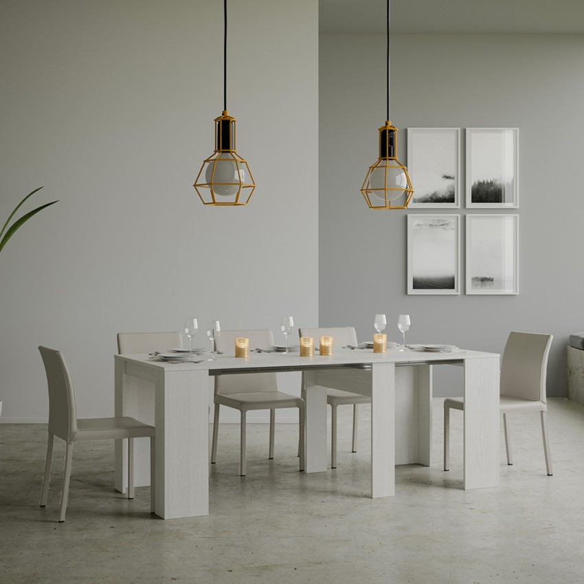 Extendable console dining table 90x48-308cm white wood Basic — 2