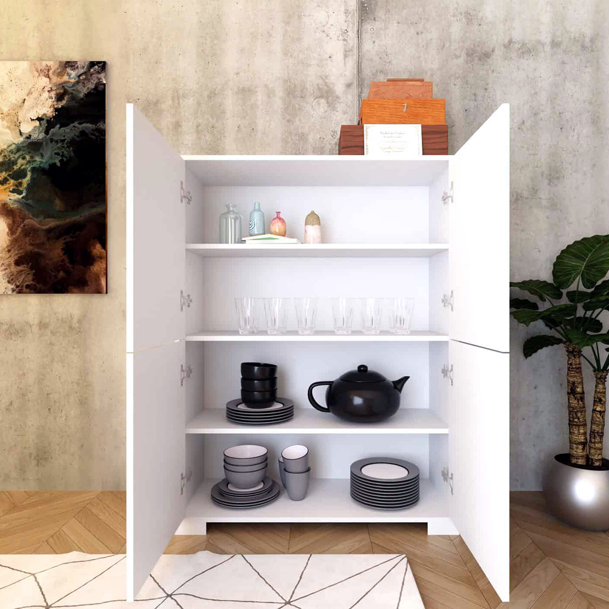 Lumina Tall 4-Door Sideboard Space-Saving 90x35x120 — 3