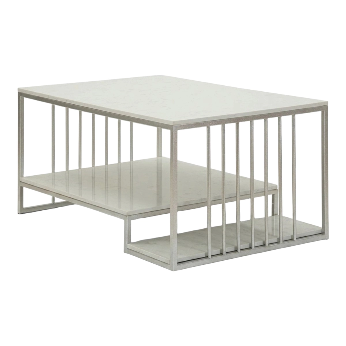 Kayseri 2-Tier Rectangular Marble-Effect Coffee Table — 5