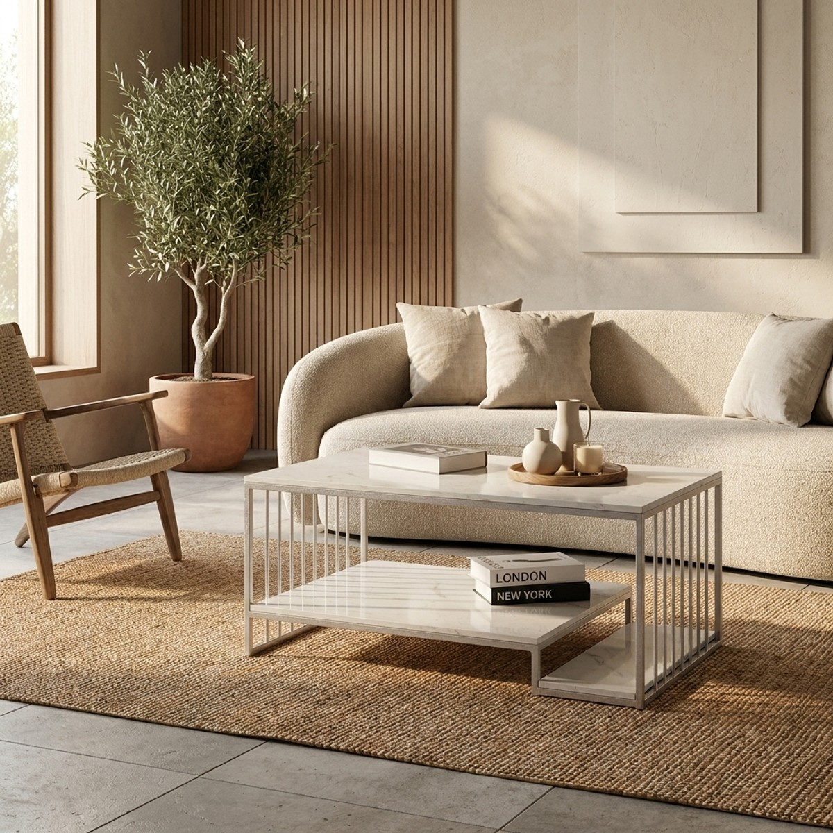 Kayseri 2-Tier Rectangular Marble-Effect Coffee Table — 2