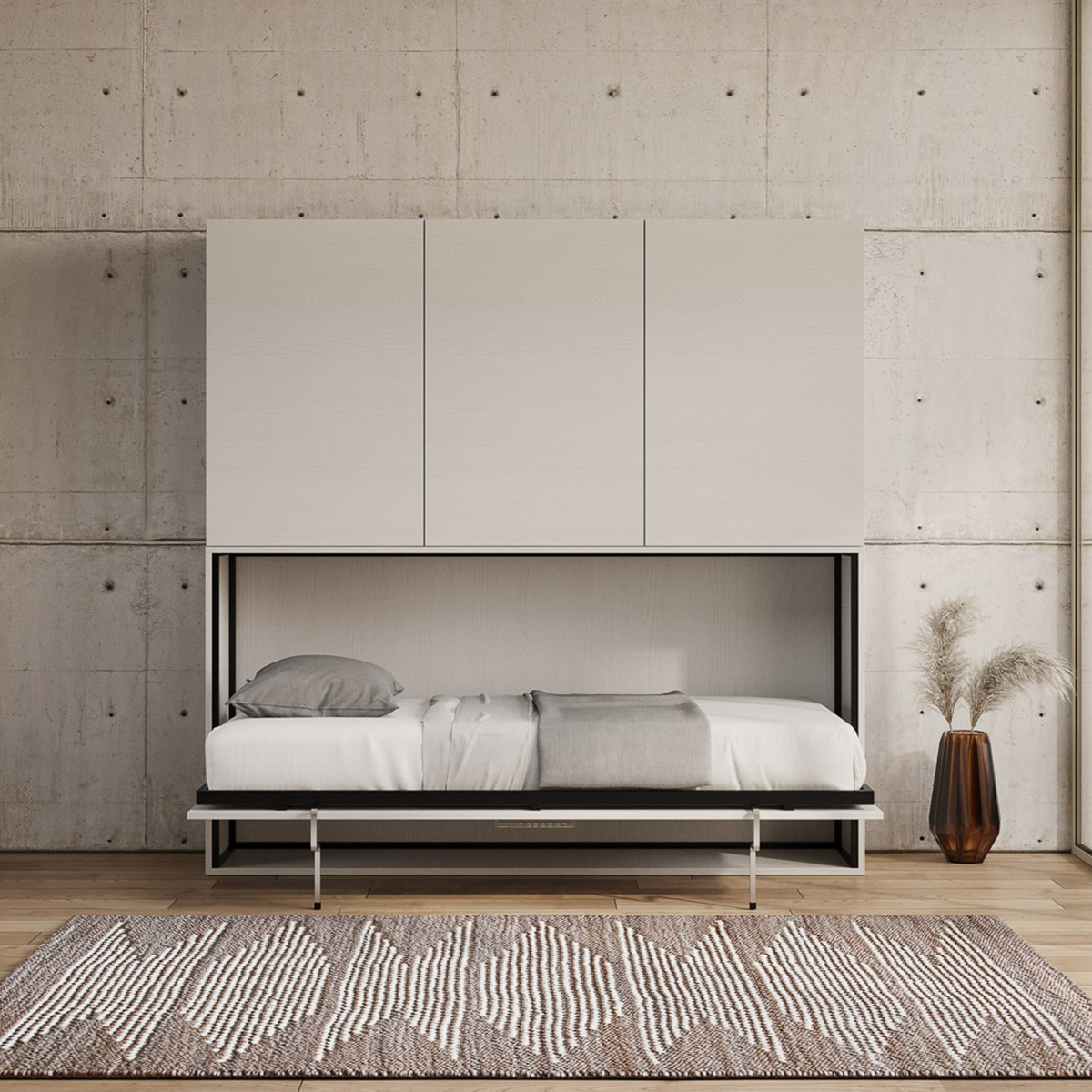 Kando D Single Foldaway Wall Bed with Overhead Wardrobe Ash White — 6