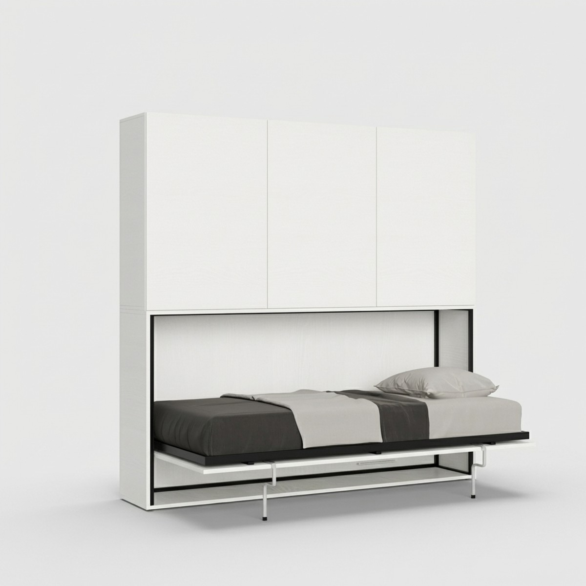 Kando D Single Foldaway Wall Bed with Overhead Wardrobe Ash White — 1