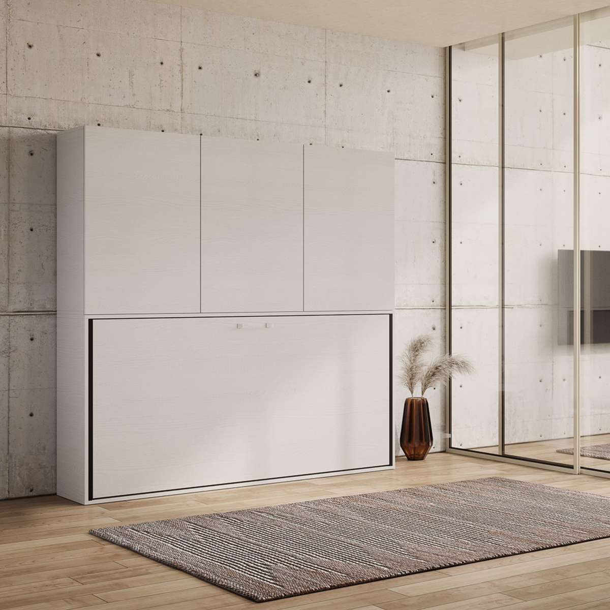 Kando D Single Foldaway Wall Bed with Overhead Wardrobe Ash White — 5