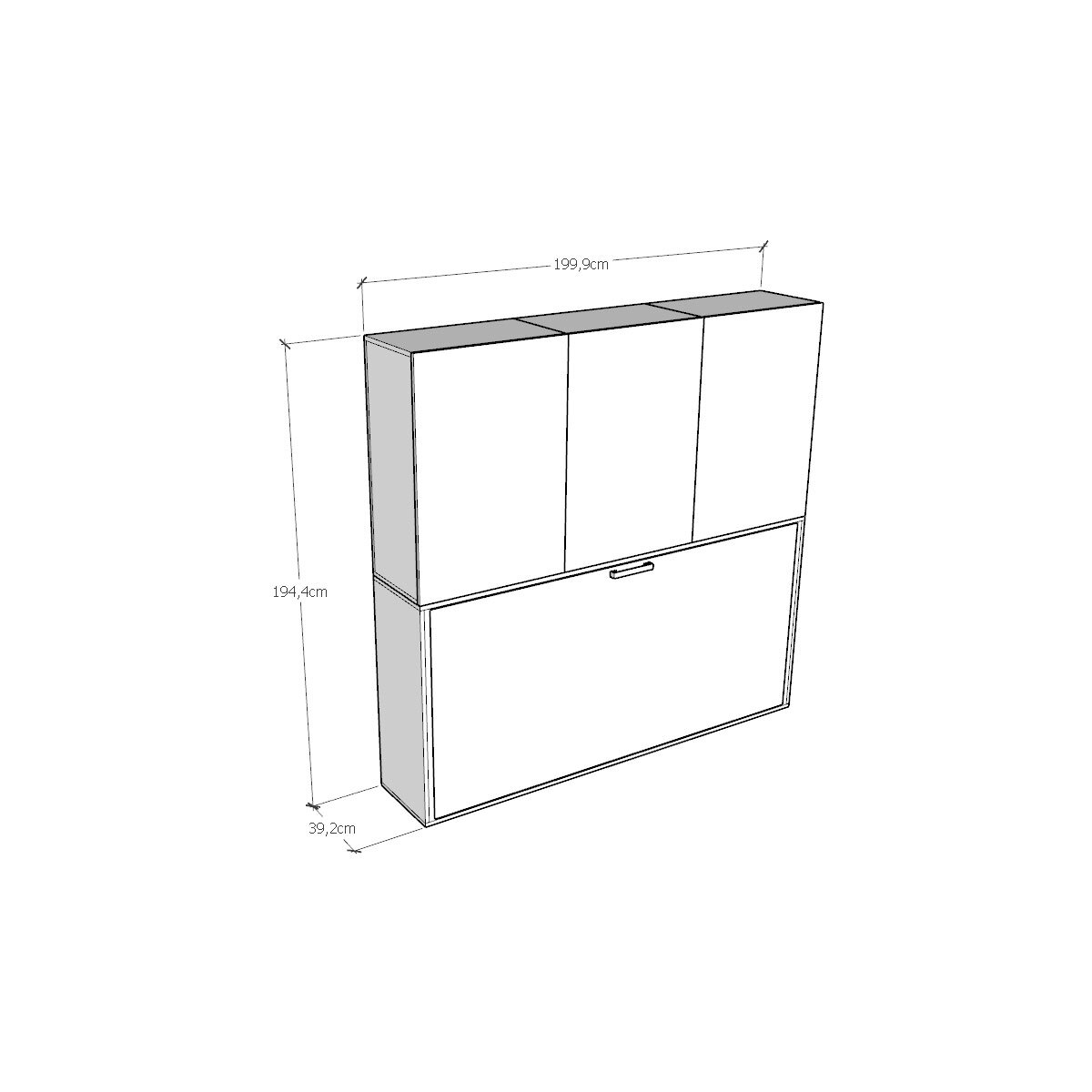 Kando D Single Foldaway Wall Bed with Overhead Wardrobe Ash White — 8