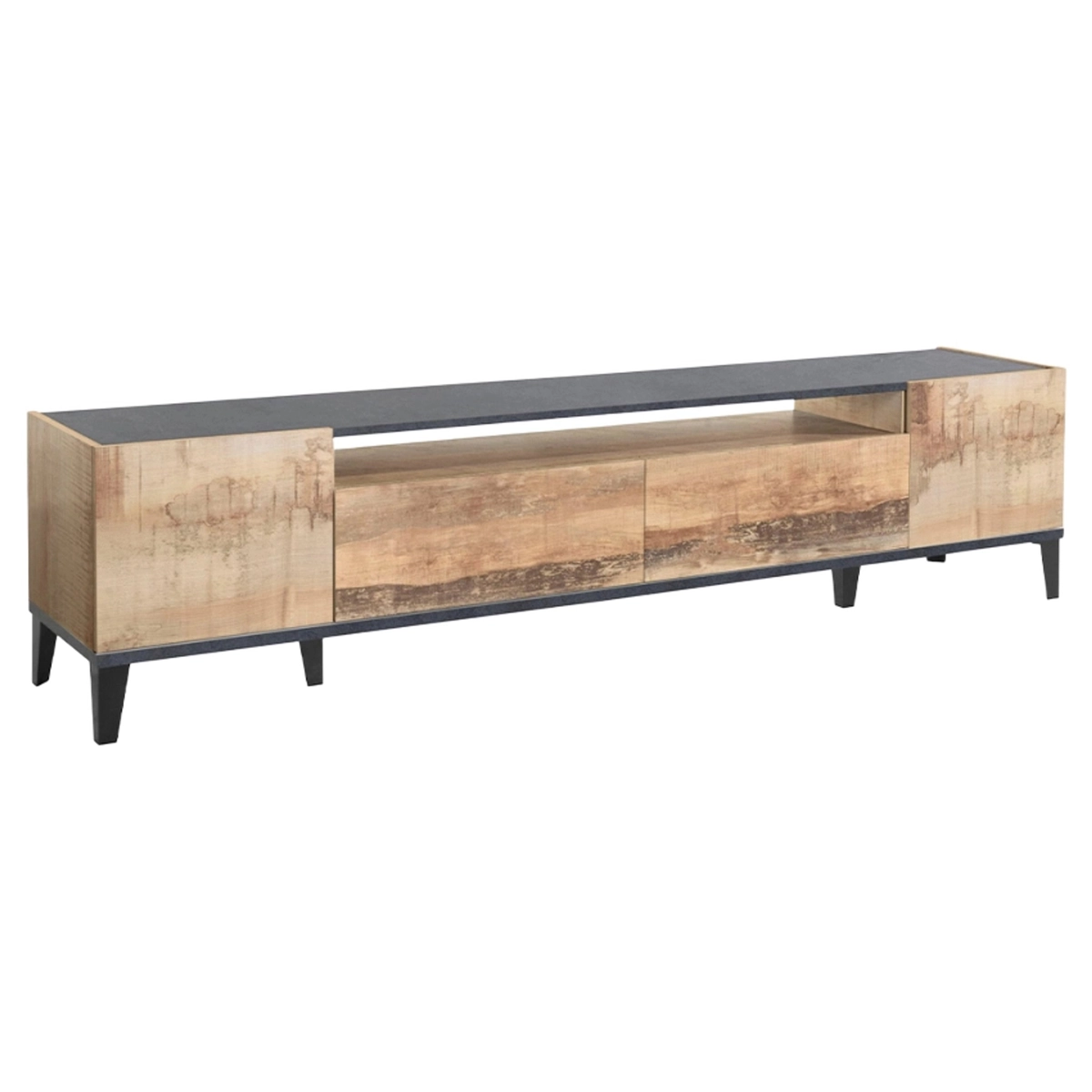 Young Report 200x40 cm TV Unit with 2 Doors and 2 Drawers in Wood and Slate — 4