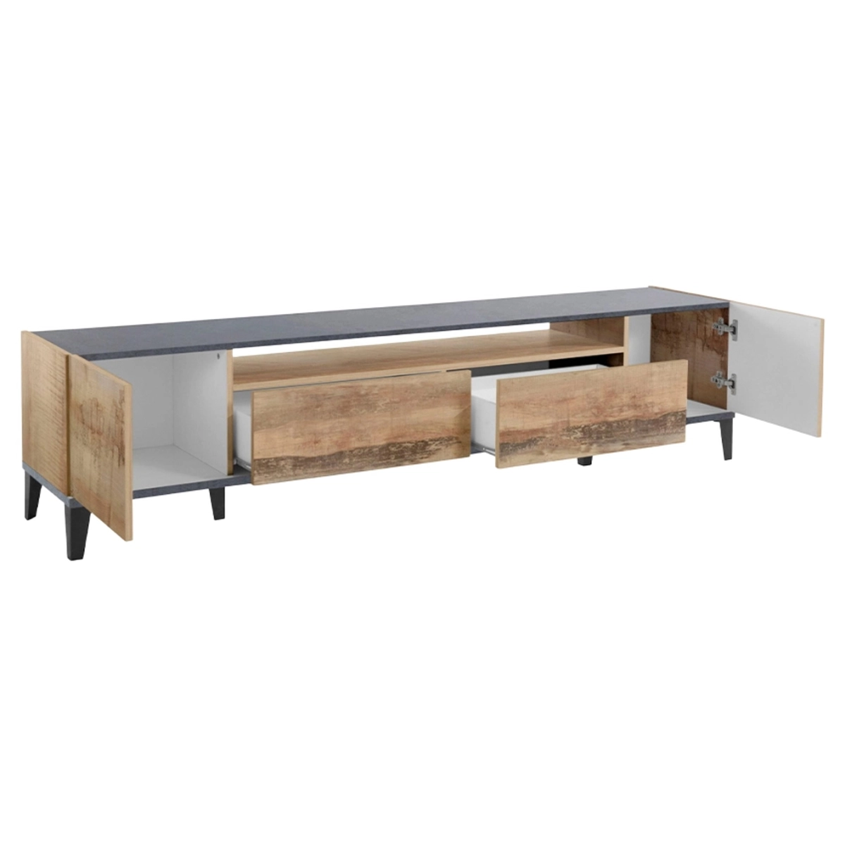 Young Report 200x40 cm TV Unit with 2 Doors and 2 Drawers in Wood and Slate — 5