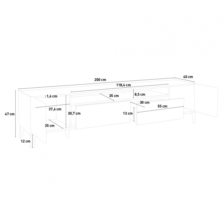 Young Report 200x40 cm TV Unit with 2 Doors and 2 Drawers in Wood and Slate — 7