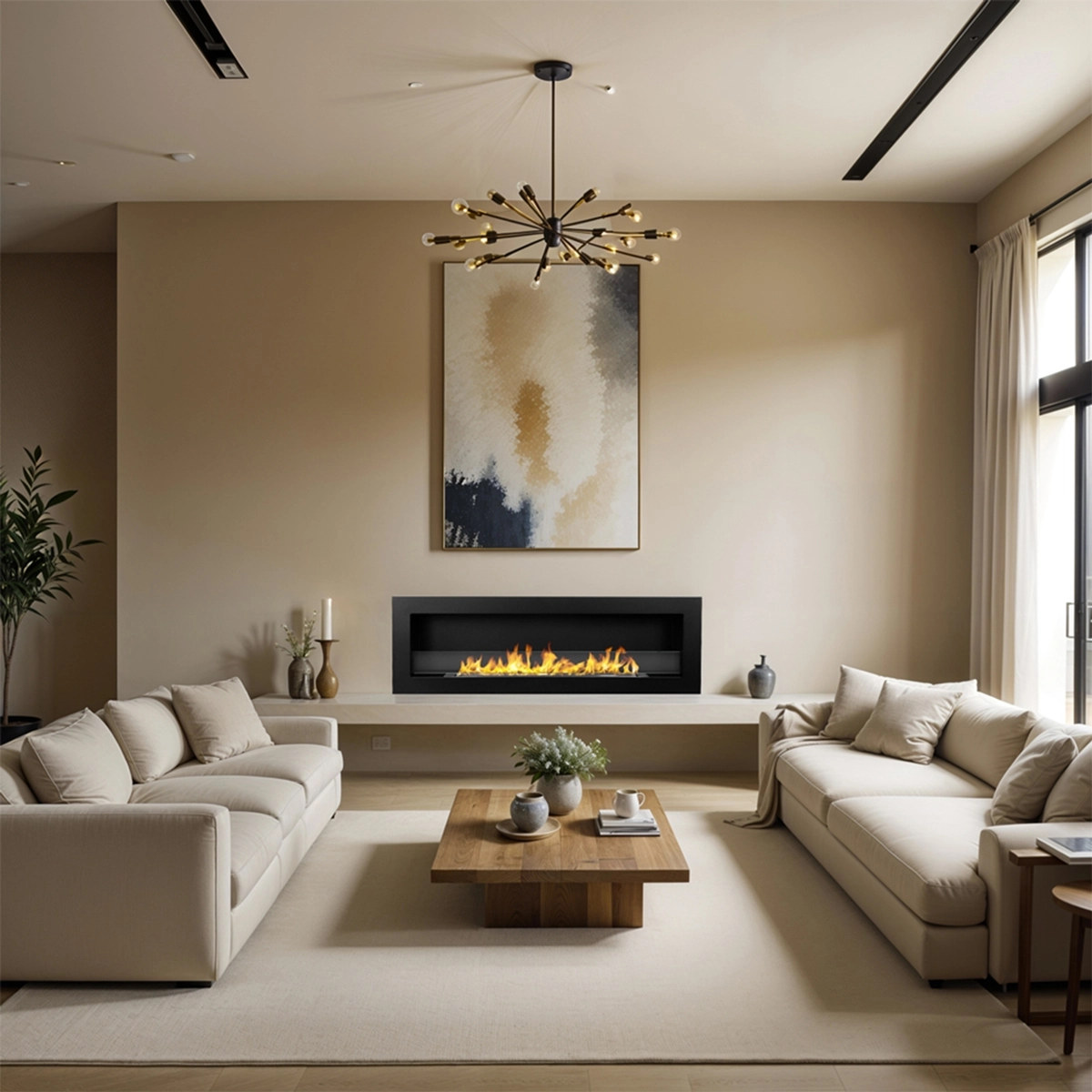 Wall-Mounted and Recessed Bioethanol Fireplace 120x40 cm in Black Steel — 3