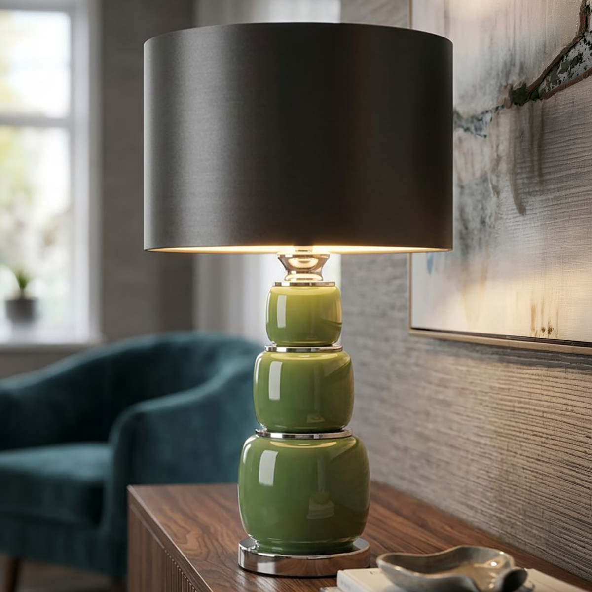 Eva Three Glass and Fabric Table Lamp — 2