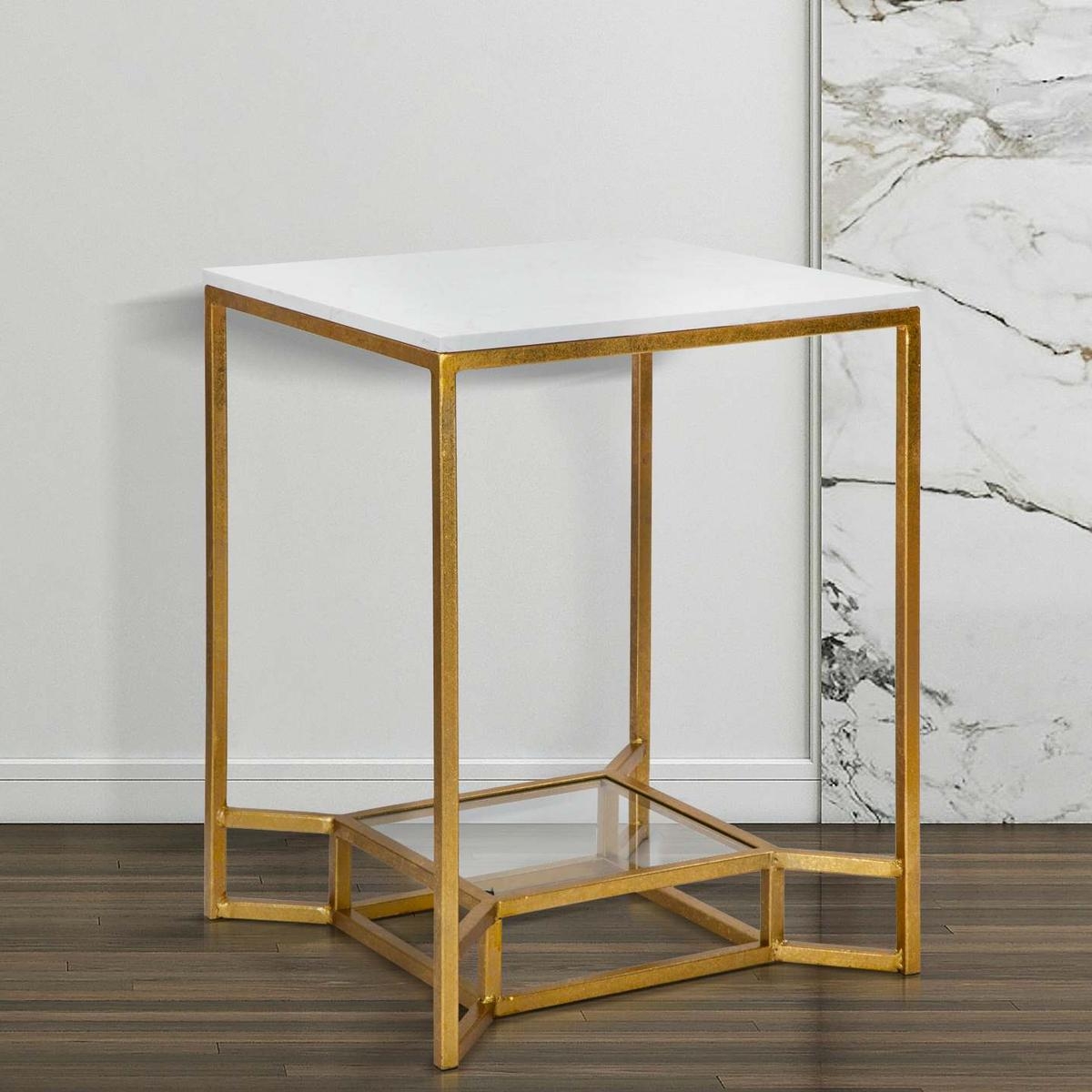 Double Marble Mauro Ferretti Coffee Table Gold Metal 47x47x60 cm — 2