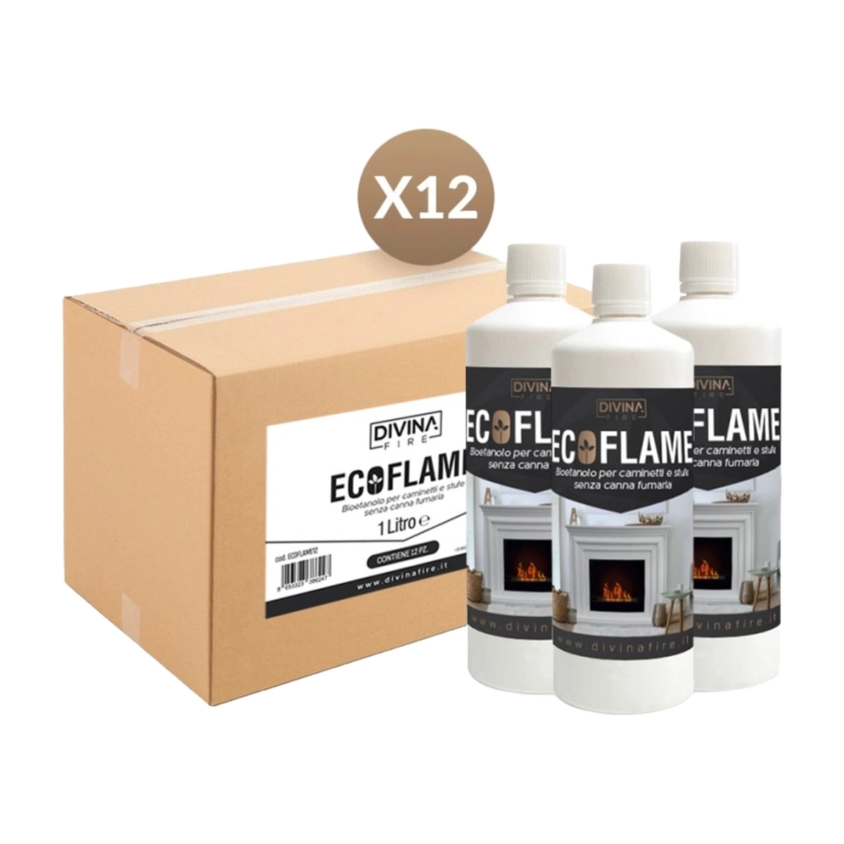 Divina Fire Ecoflame Liquid Bioethanol Pack of 12 x 1L Bottles — 3