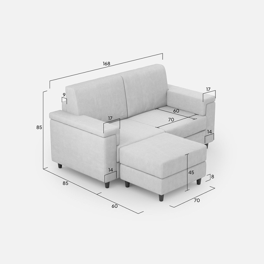 Modern 2 Seater Fabric Sofa 168cm with Ottoman Marrak 140P — 9