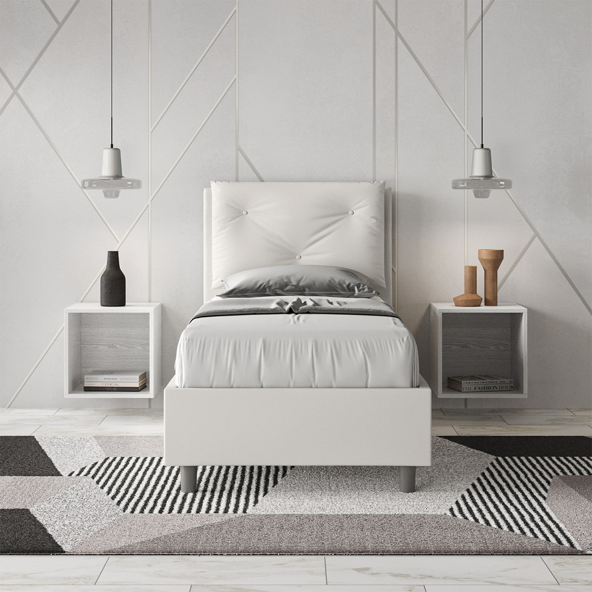 Single Storage Bed 80x190 Upholstered Headboard Cushion Appia S — 4