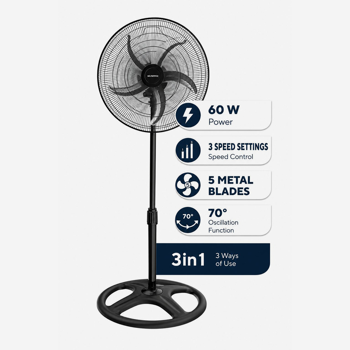 Ventilatore 3 in 1 con oscillazione e piantana Calven